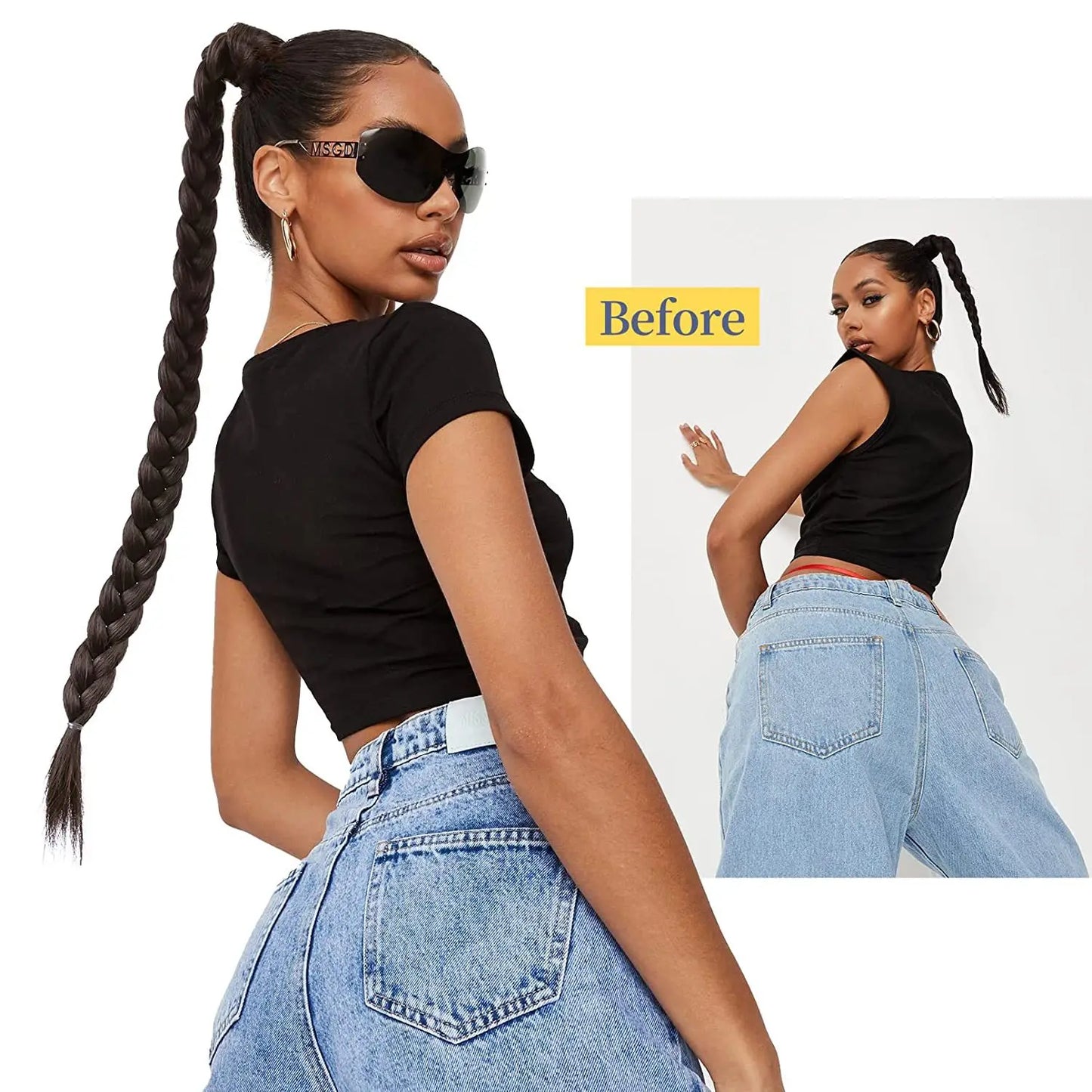 Ponytail Extensions Synthetic Boxing Braids Wrap Around Chignon Tail With Rubber Band Hair Ring 26 Inch Brown Ombre Braid DIY
