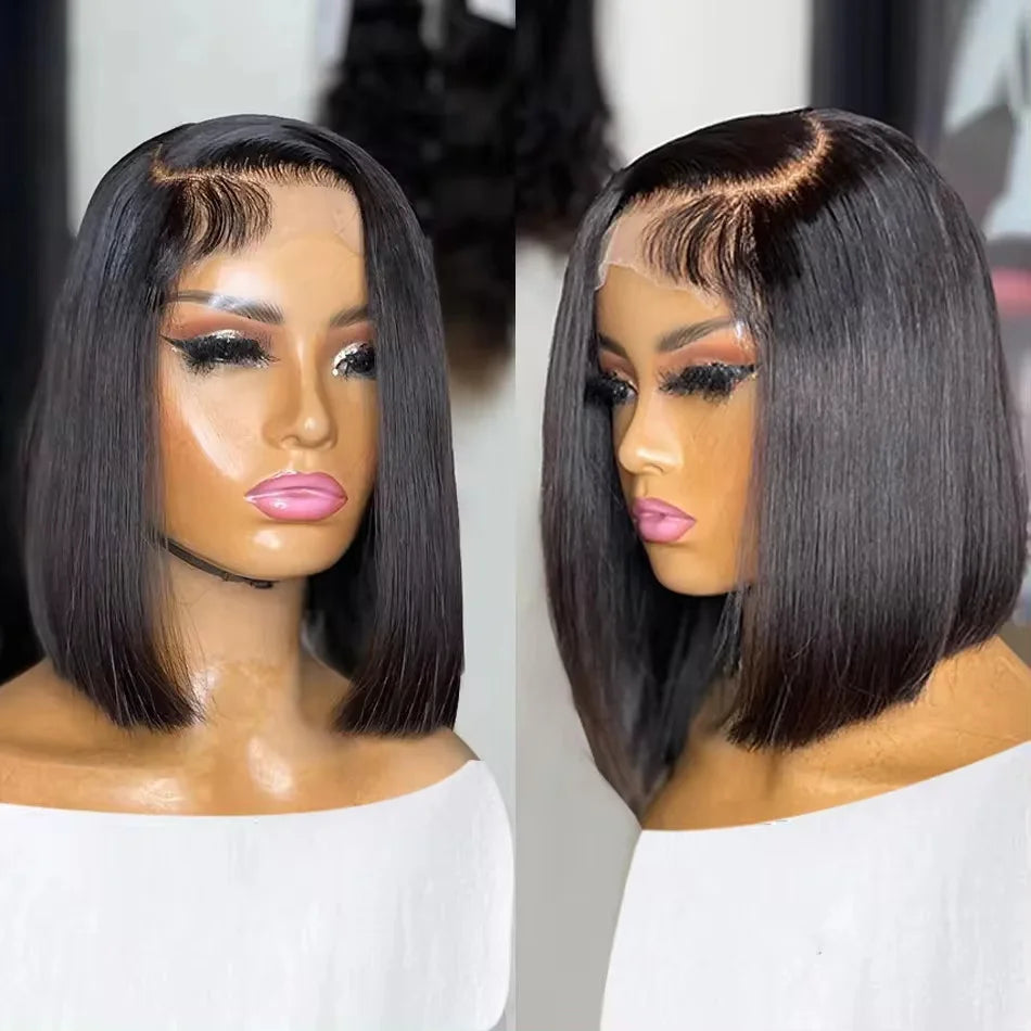 12A Double Drawn 210% Density Bone Straight Hair Bob Wig 13x4 Lace Front Wig 10-16 Inches Chocolate Brown Human Hair Wig