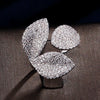ZAKOL Luxury Sparkling Leaf Flower Micro-paved Zirconia Open Rings for Women Delicate Bridal Wedding Jewelry RP2034