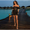 Chic Off-Shoulder Flounce Mesh Dress Woman Transparent Solid Color Layered Short Dresses Sexy Beach Vacation Women's Mini Dress