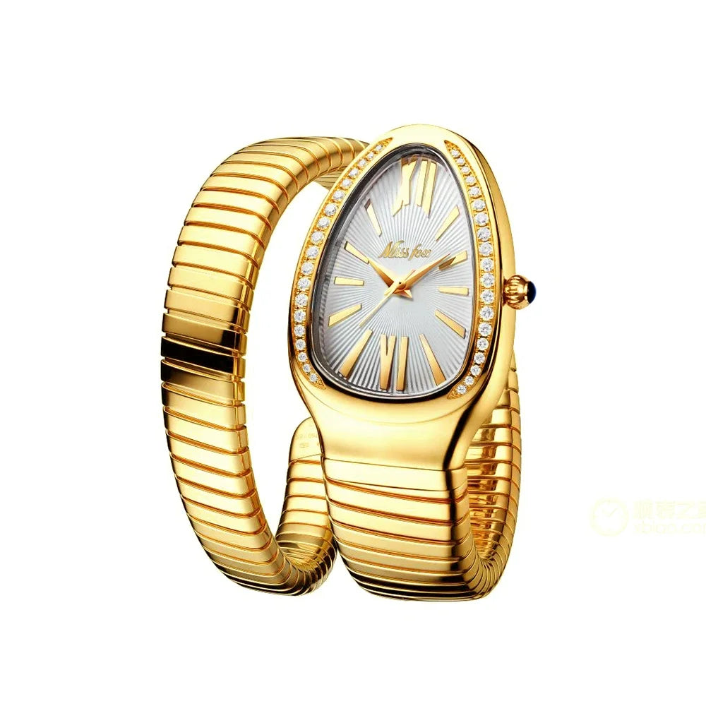 Classic Snake Shape Watch For Women Gold Silver Scaleable Bracelet Womens Watches Bling Diamonds Quartz Ladies Wristwatch