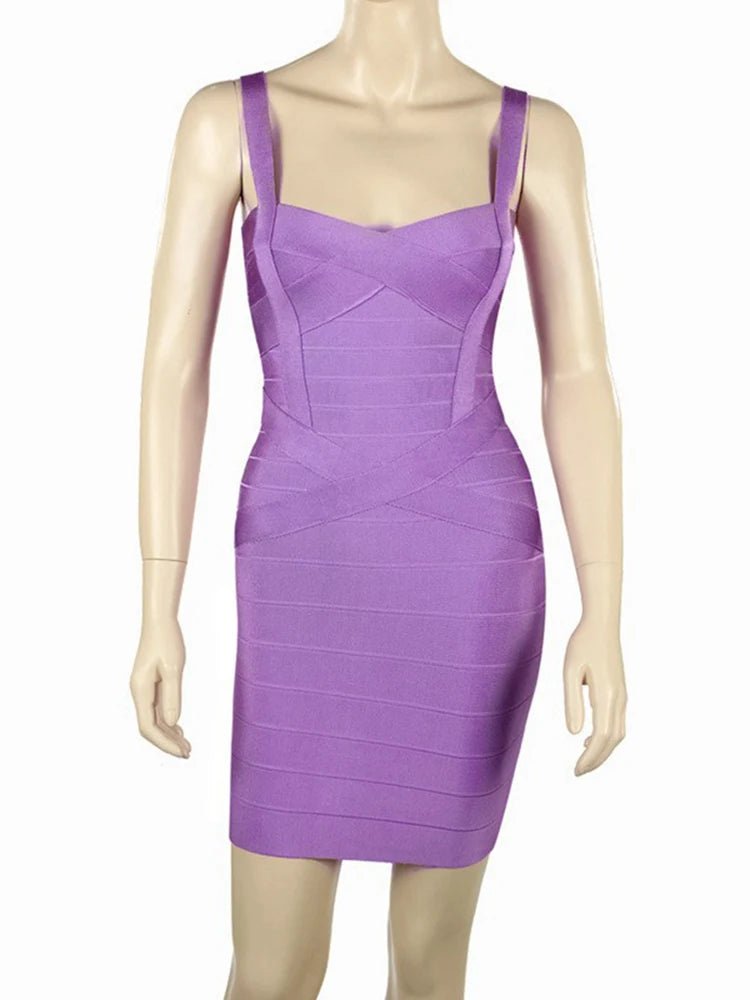 2025 New Women Sexy Spaghetti Strap Rayon HL Elastic Celebrity Bandage Dress Bodycon Mini Club Evening Party Dresses Drop Ship