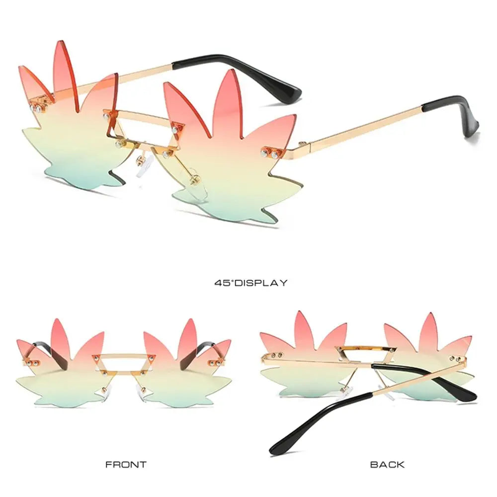 Novel Rimless Maple Leaf Shape Metal Sunglasses for Women Party Decorative Sun Glasses Men Unique Street Catwalk Prom Eyewear
