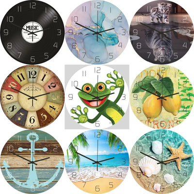 Funny Frog Acrylic Wall Clock Beach Starfish Record Marble Cat Retro Wall Decoration Clocks for Living Room Bedroom Office Home