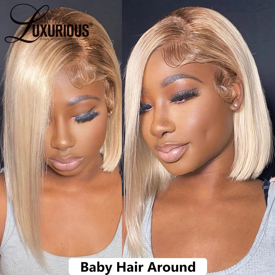 200 Density 13x6 Ombre Blonde Bob Lace Front Wig Human Hair 13x4 Transparent Short Wigs Cheap Straight Brazilian Hair For Women