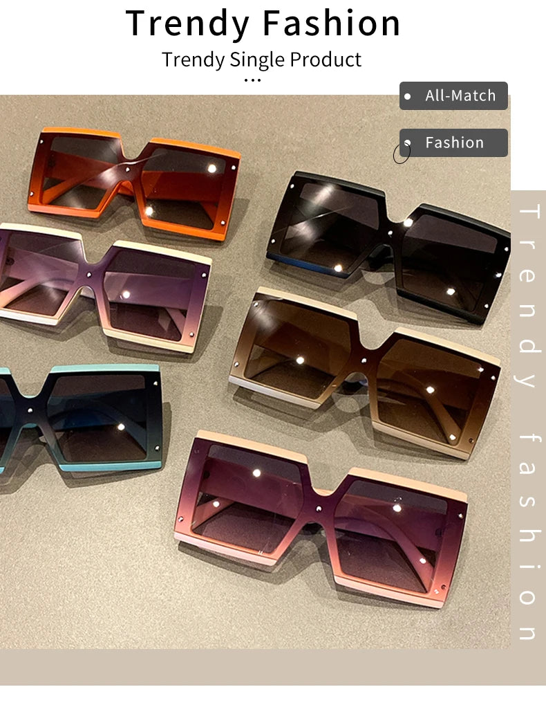 KAMMPT Square Oversized One-pieces Sunglasses Men Women Trendy Gradient Goggle Eyewear Fashion Luxury Brand Design Sun Glasses