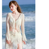 Bikini Sets Women Long Sleeve Irregular Three Pieces Lace-up Summer Sun-proof Vintage European Style Sexy Swimwear Beach Outfit