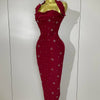 2025 Luxury Shining Diamonds Pearls Sleeveless Bodycon Bandage Long Dress Women Celebrate Evening Party Elegant Birthday Gowns