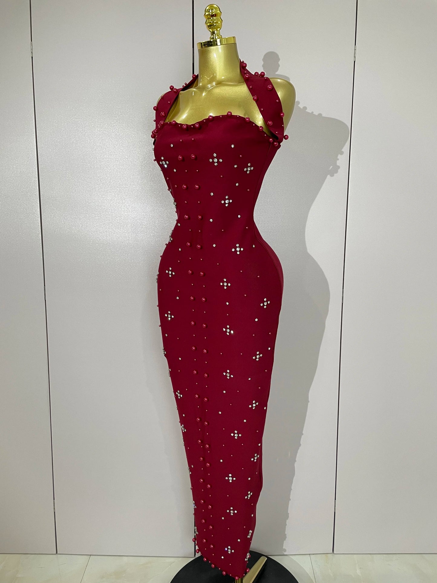 2025 Luxury Shining Diamonds Pearls Sleeveless Bodycon Bandage Long Dress Women Celebrate Evening Party Elegant Birthday Gowns