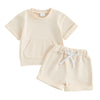 Toddler Infant Boys 2 Piece Outfits Solid Color Short Sleeve Pocket T-Shirt and Elastic Shorts Summer Baby Boy Clothes Set
