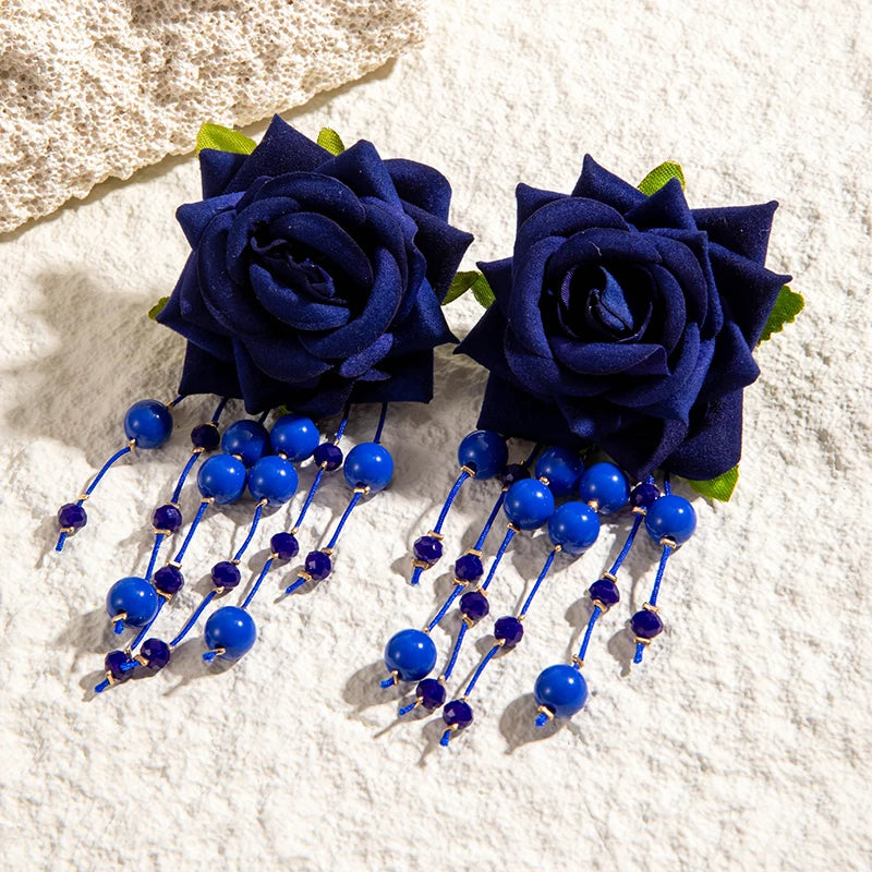 Tocona Bohemia for Women Long Tassel Earrings Multicolor Rose Flower Pendant  Earrings Exquisite Party Jewelry Accessories