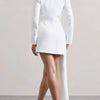 Yeezzi 2025 New Urban Female Black White High-low Notched Collar Blazer Office Ladies Fashion Buttoned Pocket Commute Outerwears