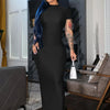 Hugcitar Pure Color O Neck Short Sleeve Slit Sexy Bodycon Slim Maxi Prom Dress 2024 Summer Women Elegant Party Festival Clothes