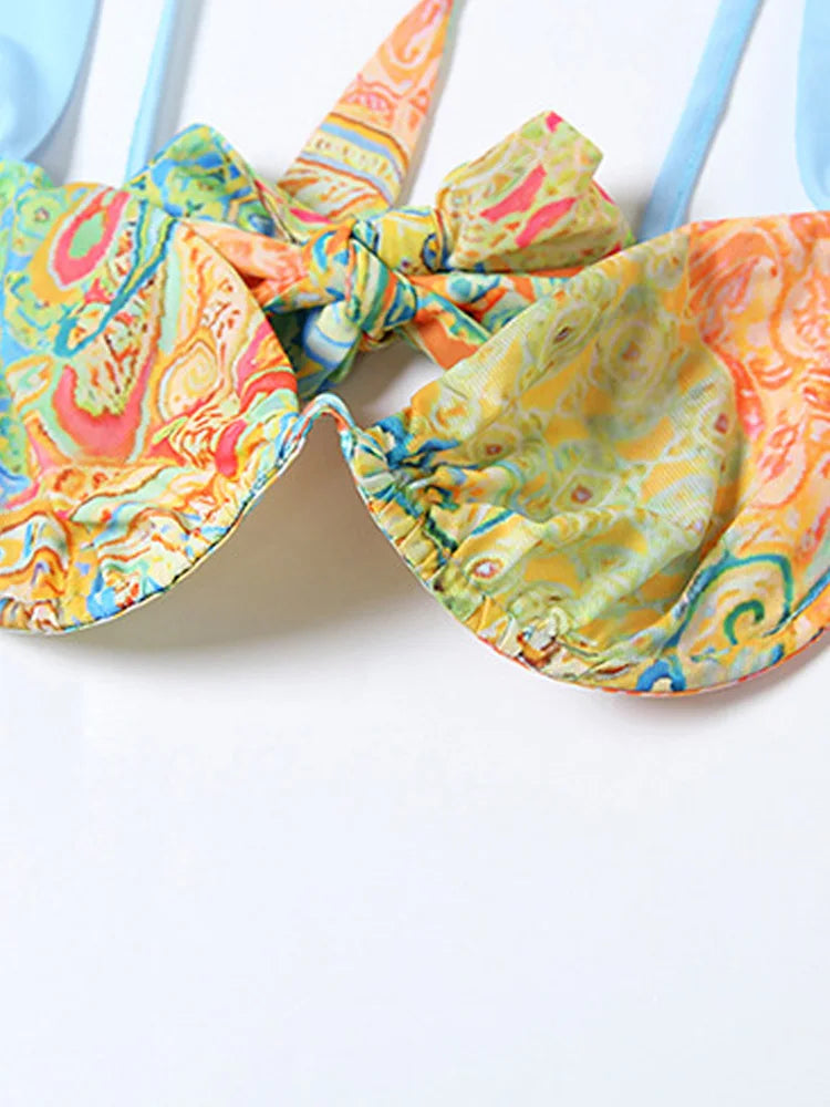 Beyprern Tropical Goddess Floral Skirt Set Two-Piece Dress Holiday Outfits Summer Womens Printed Bra Crop Top And Matching Set