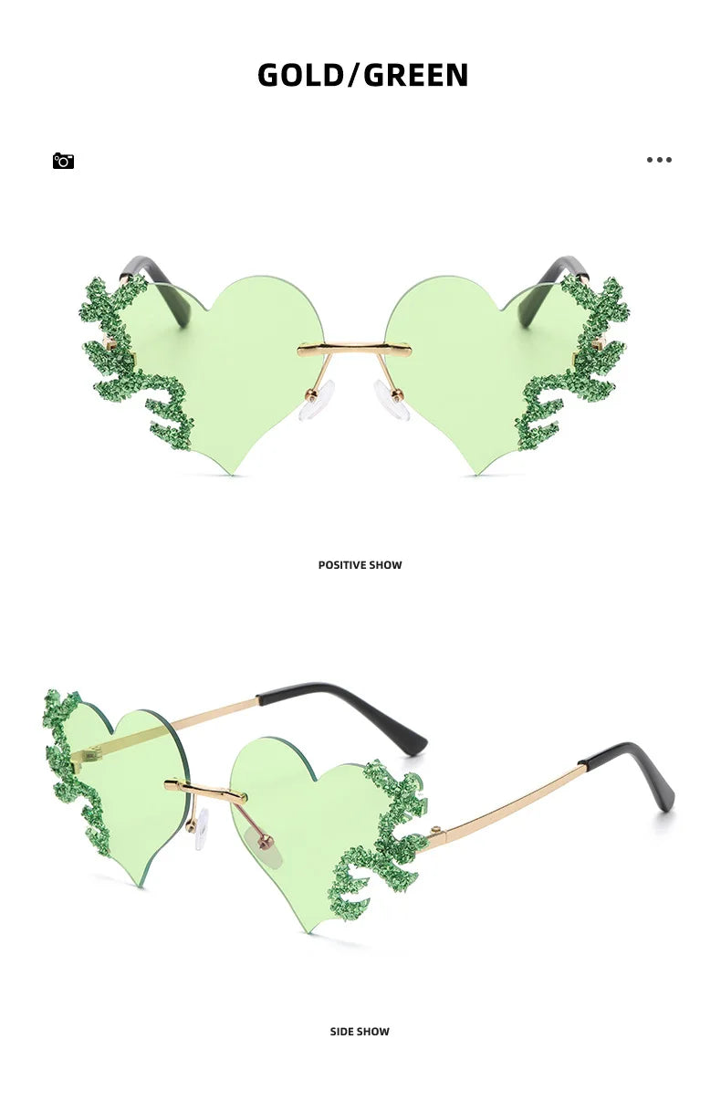 Rimless Sunglasses Women Luxury Brand Rhinestone Sun Glasses Ladies Cute Heart Shape Punk Party Eyewear очки від сонця женские