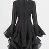 TWOTWINSTYLE Women's Dress Irregular Pleated Patchwork Fashion Long Lantern Sleeve Waist Cinching Mini Dresses 2024 New Clothing