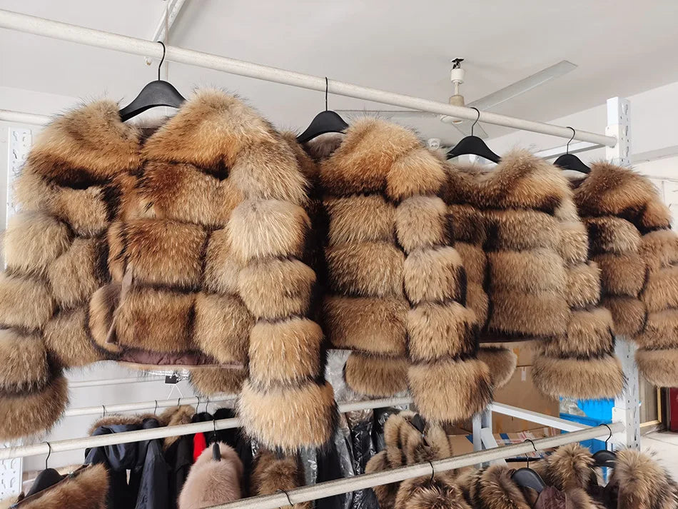 2025 MAOMAOKONG Natural Real Fox Fur Coat Women Winter Long Sleeve Luxury Raccoon Fur Jackets Thick Top Female Furry Coat Vest