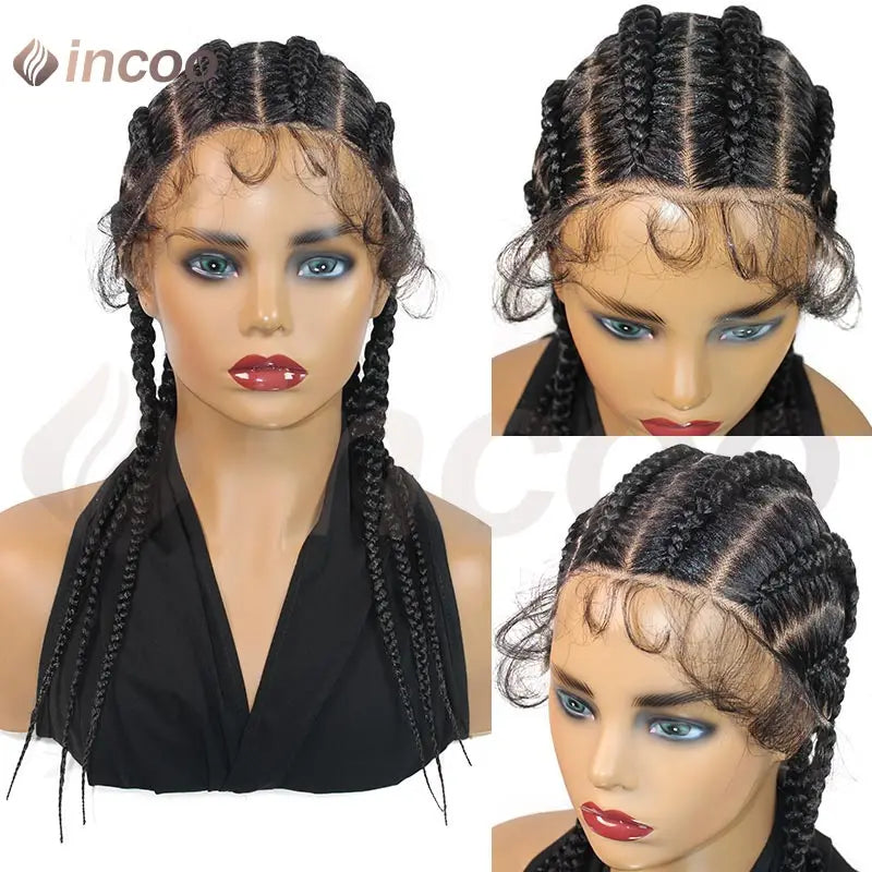 Wear and Go Glueless Wig Synthetic Full Lace Cornrow Braided Wigs Jumbo Box Braids Wig For Black Women Faux Locs Braiding Wigs