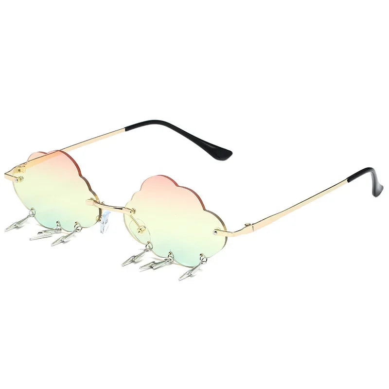 Fashion Rimless Cloud Shaped Sunglasses with Lightning Pendant Y2K Women's Luxury Sun Glasses Shades UV400 Brand Designer SG28