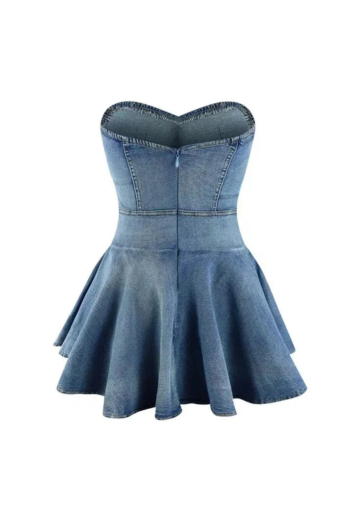 Chest Wrap Sexy Dress Women Sleeveless Backless Splicing Slim Fit Strapless Mini Dresses Sexy A Line 2024 Denim Vestidos