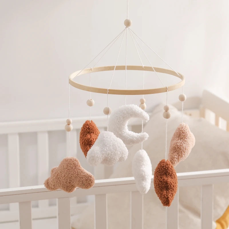 Baby Crib Mobile Bed Bell Rattle Toys Wooden Crochet Stars Pendant Bed Bell Toys Newborn Comfort Crib Bracket Hanging Toys Gifts