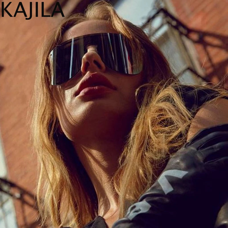 Oversized Shield Rimless Punk Sunglasses Women 2024 Luxury Brand Fashion Winged Sun Glasses For Ladies Shades Eyewear UV400