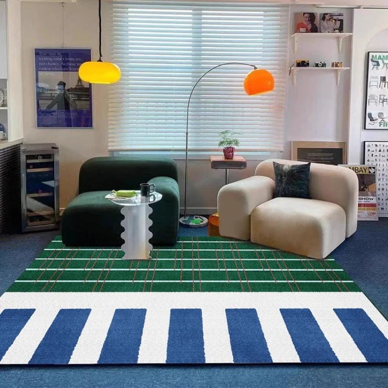 Living Room Carpet Modern Style French Retro Blue Striped Bedroom Bedside Rug Light Luxury High-end Coffee Table Mat Ковер Tapis