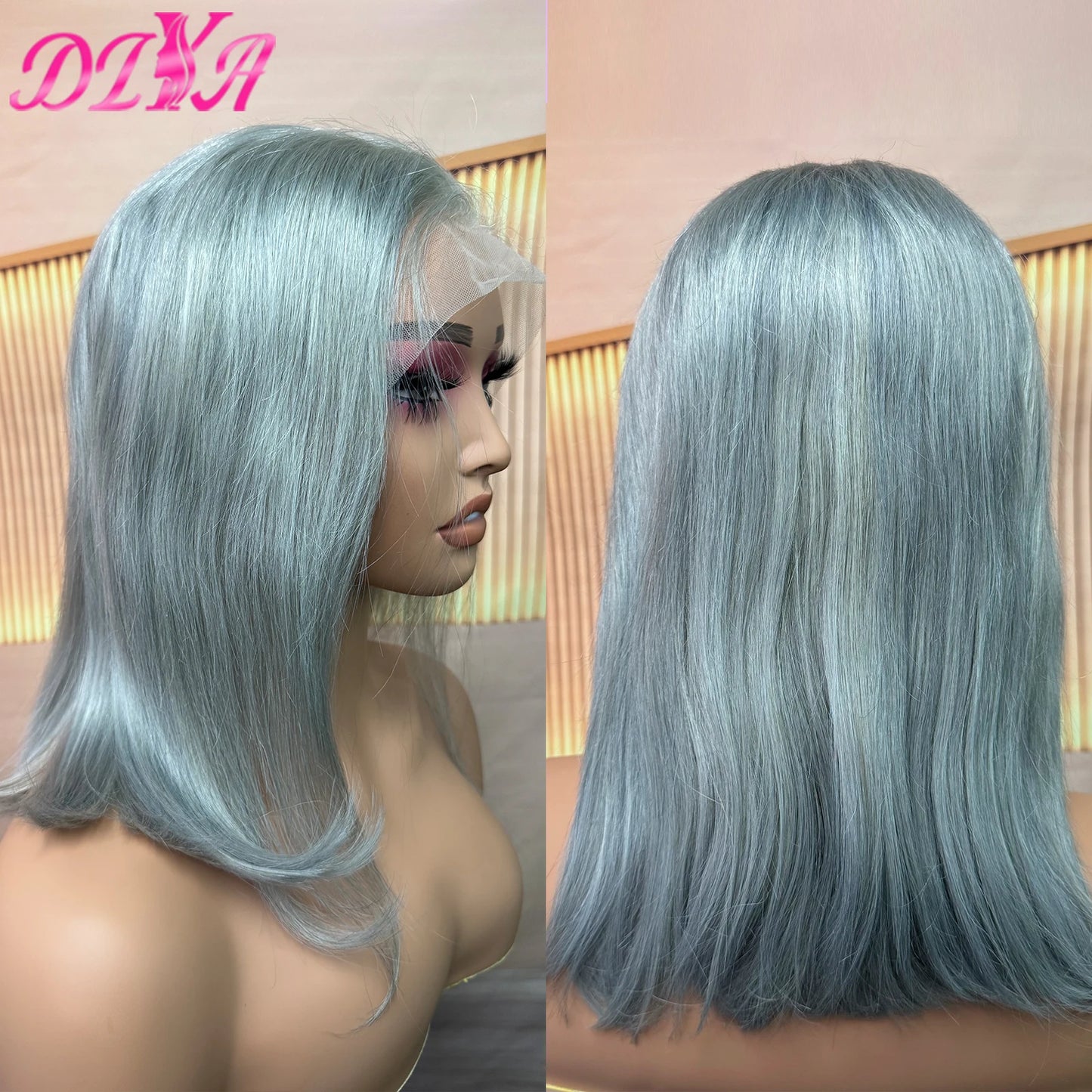 Blue Bob Wigs Human Hair 13x4 HD Lace Frontal Wig Human Hair Pre Plucked 180% Density Straight Short Blue Bob Wigs for Women