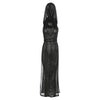 OMSJ Women Gothic 2024 Black Hooded Knitted High Split Long Dress Hollow Sexy See-through Straight Dress Festival Rave Club Wear