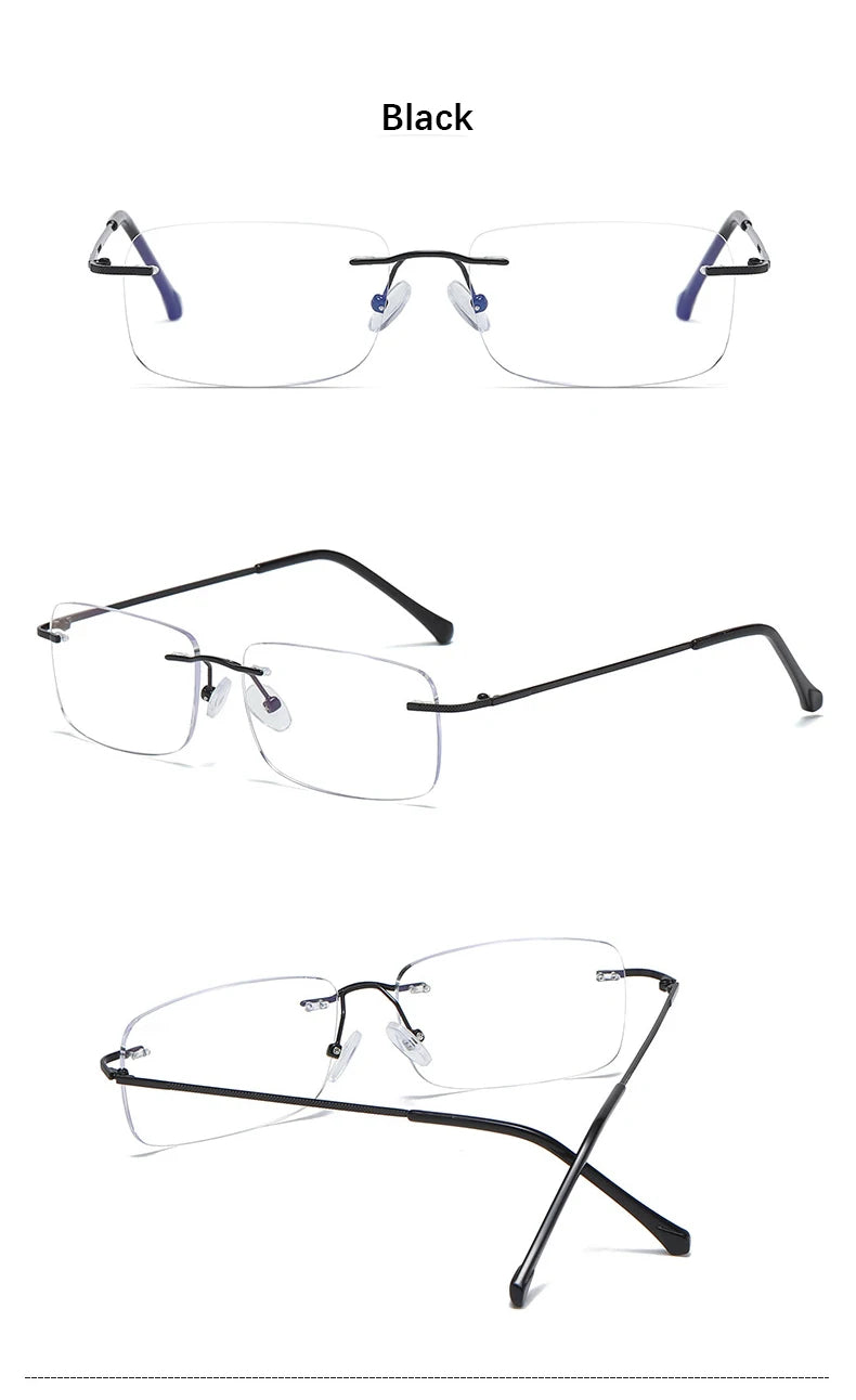 Men Blue Light Blocking Reading Glasses Women Dimond Cutting Rimless Eyeglasses Frame Anti Fatigue Hyperopia Presbyopic Eyewear