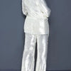 Women Two Piece Sets Sequin Blazer V Neck Full Sleeve Coats Temperament Slim Fit Casual High Waist Wide Leg Long Pants Suits