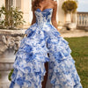 Cathy Customize Strapless Floral Print Tiered Ruffle Prom Dress Side High Split vestidos de noiva Floor-Length Evening Dresses