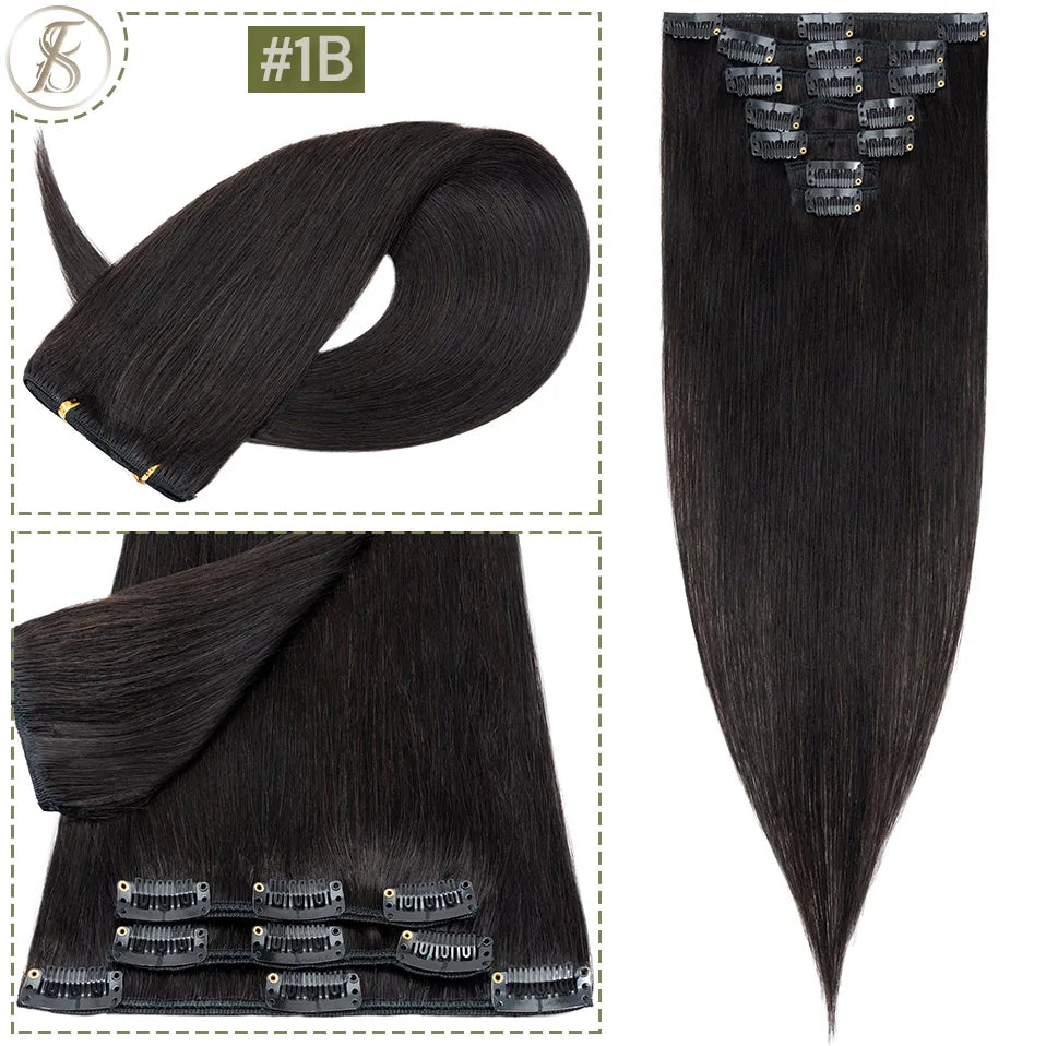 TESS 7Pcs/Set Human Hair Clip In Hair Extensions Natural Extension 14"-24" Full Head Blonde Human Hair Clip Ins Remy Hair Pieces