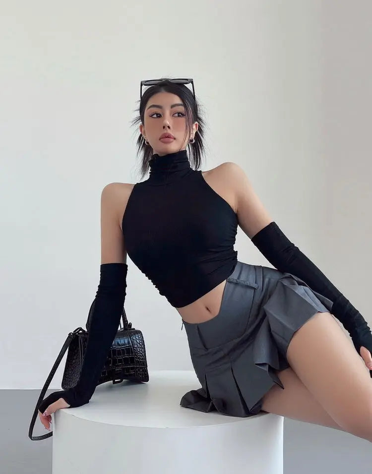 2025 New Spicy Girls Y2k Tops Oversleeve Sexy Turtleneck Tank Top for Women's Slim Fit Short tshirt Skinny Streetwear Crop Top