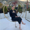 Mozision Hollow Out Long Sleeve Sexy Maxi Dress For Women Gown Autumn Winter New Metal Buckle Ruched Slit Long Dress Elegant