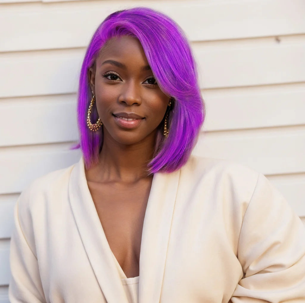 Short Bob Wig 180% Dark Purple Lace Front Human Hair Wigs For Women 13x4 Lace Frontal Wig Colored Straight Bob Lace Front Wigs