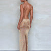 kliou Shiny Long Dress Stunning Women Solid Summer Thin Mesh Sheer Backless Sleeveless Bodycon Female Elegant Fashion Vestidos