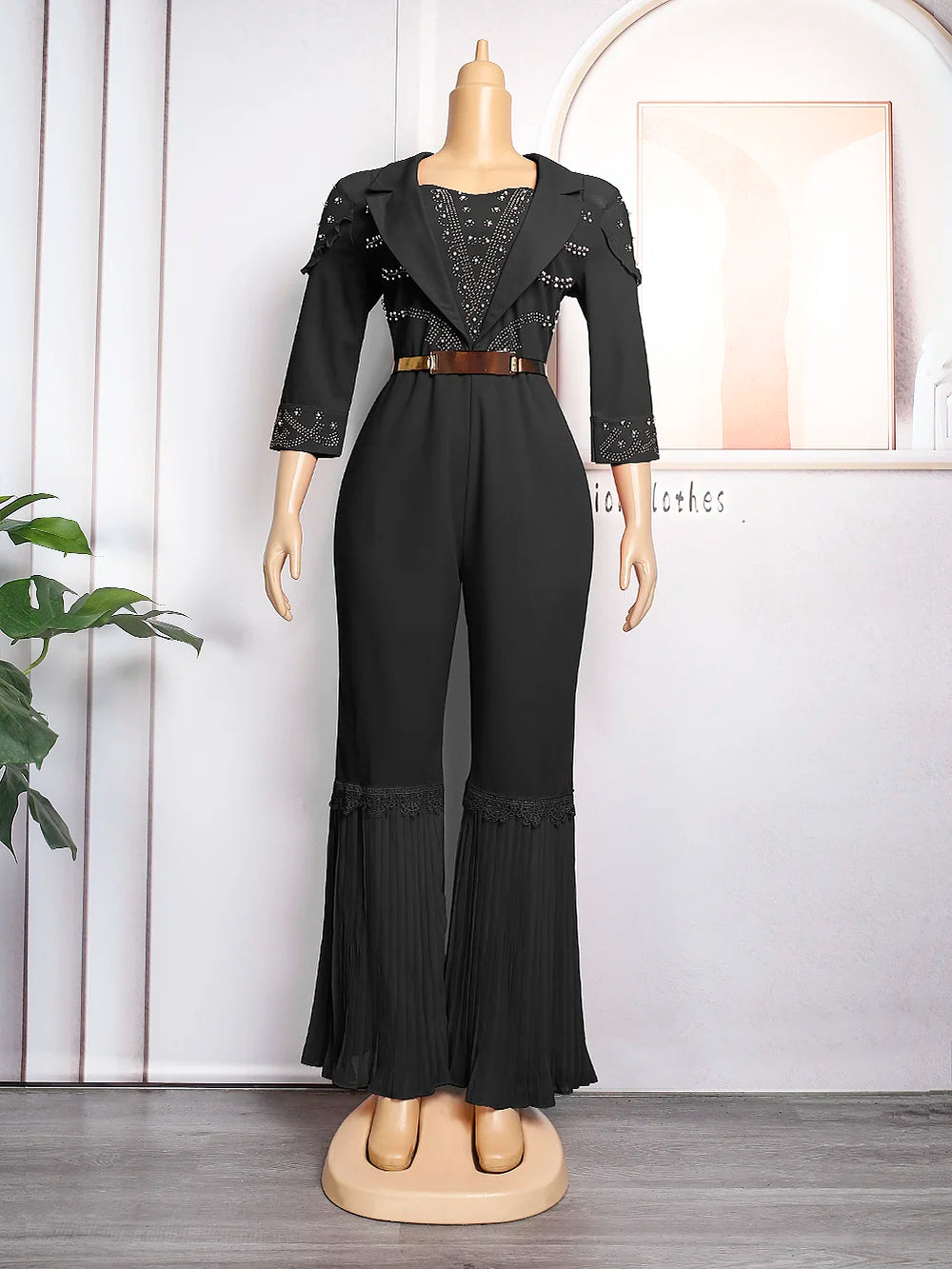 MD New African Women Long Jumpsuit 2023 Spring Summer Wedding Party Rompers Pants Set Dubai Turkey Ladies Dashiki Ankara Outfit