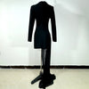 GPBD Sexy Bead Appliques Irregular High Low Dress Black Long Sleeved O-Neck Long Dresses Autumn Clothes Women 2024
