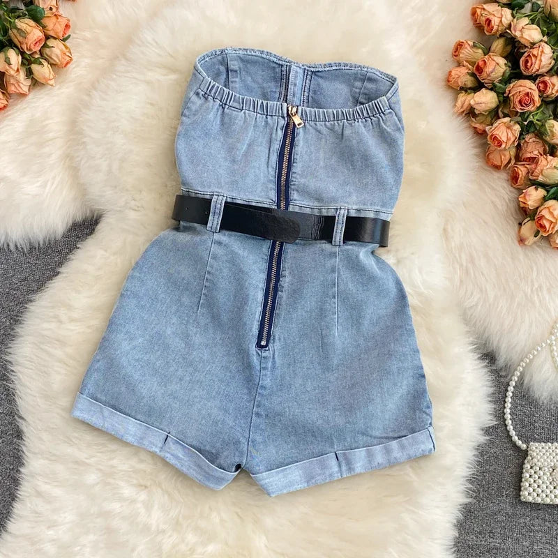 2024 Summer Rompers Women Jeans Jumpsuit Off Shoulder Loose Casual Denim Rompers Womens Jumpsuits Wide Leg Casual Denim Overalls