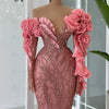 Pink Beaded Mermaid Evening Dress Long Formal Luxury Wedding Party Gowns 2025 Arabic For Black Girls Ceremony Prom Dresses