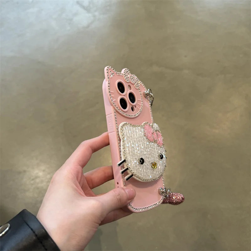 Kawaii Sanrio Hello kitty cute Diamond Phone Protective Case Suitable 14/13/12Promax Case Apple 15 Promax Fall Protection Sleeve