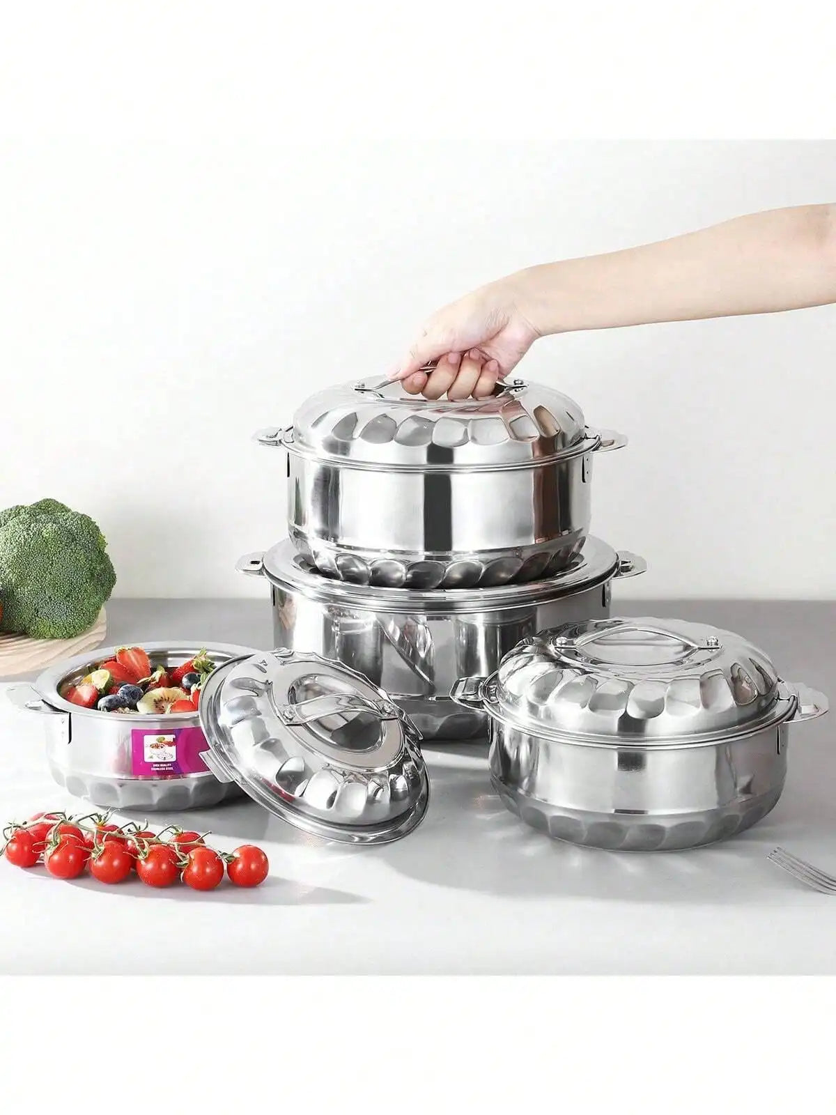 4-Piece Stainless Steel Orchid Preservation Set – Double-Layer Insulated Pots, Diamond Design, Large Capacity (1L, 2L, 3L, 5L)