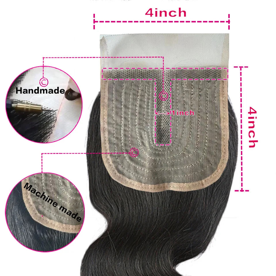 4x4x1 T Lace Body Wave Closure Human Hair  Middle Part Body Wave Human Hair Closure for Women  Preplucked Cheap Hairpieces