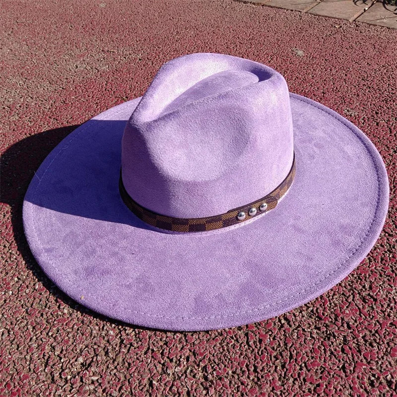 Fedora hat nubuck leather elastic webbing concave top wide brim hat for men and women autumn and winter hat  sombrero hombre