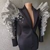 Sparkly Sequins Rhinestones Big Sleeves Black Jacket Sexy Singer Dancer Nightclub Jazz Dance Costume Performance Show Stage Wear