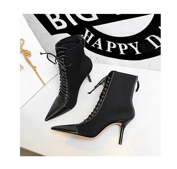 BIGTREE Shoes Cross Straps Sexy Women Boots Pointed Toe Stiletto High-heel Boots 2025 New Women's Ankle Boots Plus Size 42 43