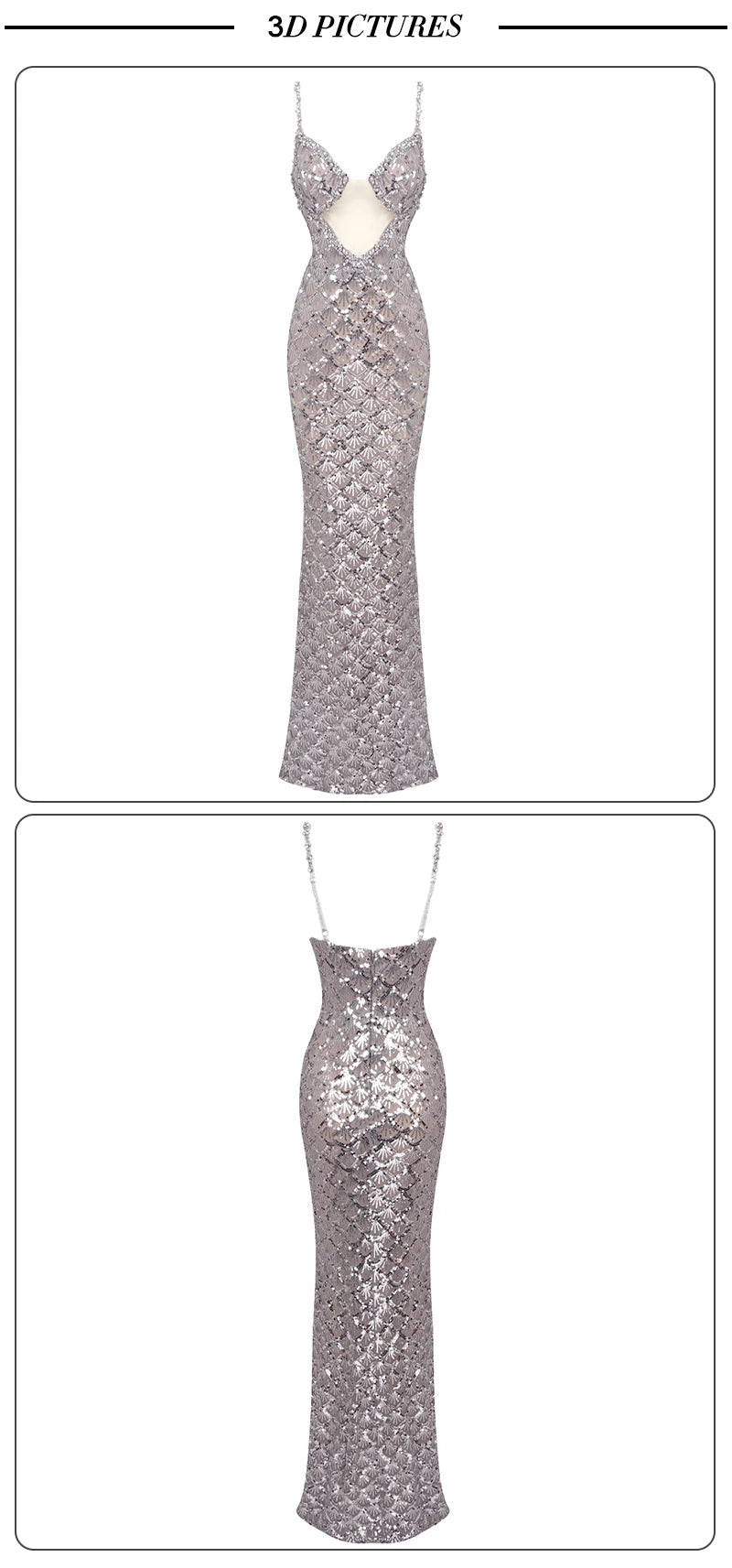 VC Sexy Deep V Plunge Neck Backless Sequins Mesh Sparkly Silver Maxi Long Dress Elegant Party Evening Outfits Vestido