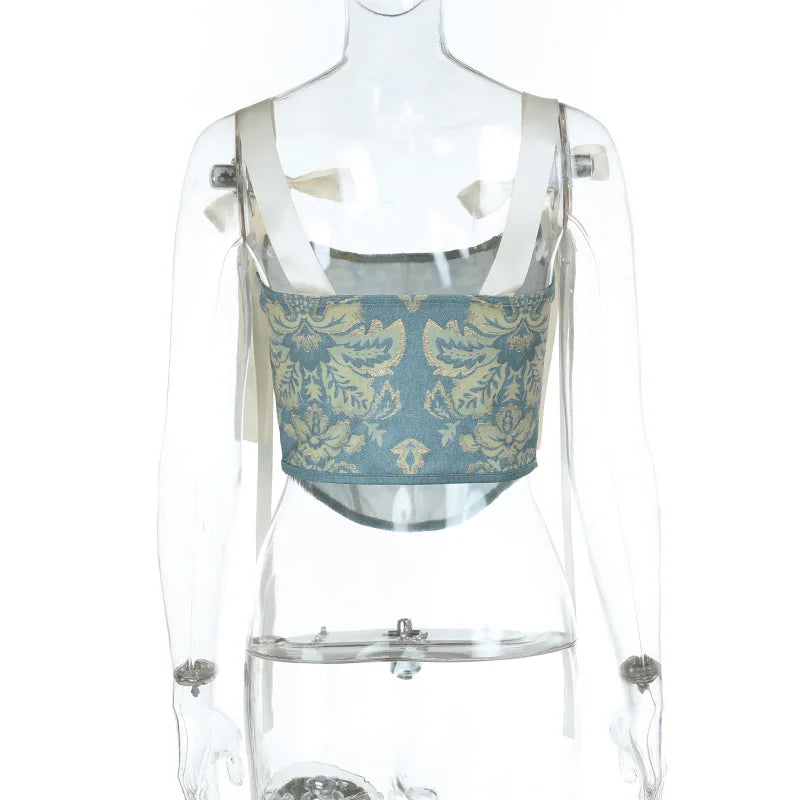 European and American fashion suspender embroidery printing bow waist vest female ins niche spice girl wind Joker slim top