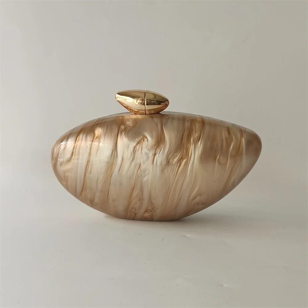 Shell Brand Pearl Brown Marble Acrylic Box Clutches Evening Bag Wedding Party  Female Mini Purse Evening Female Bridal Handbag